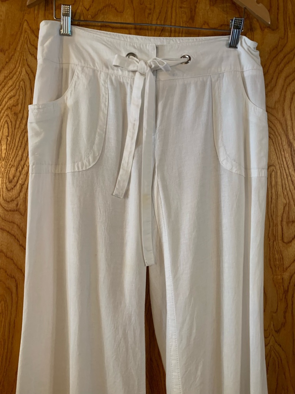 White Wide-Leg Drawstring Pants - Picture 3 of 6